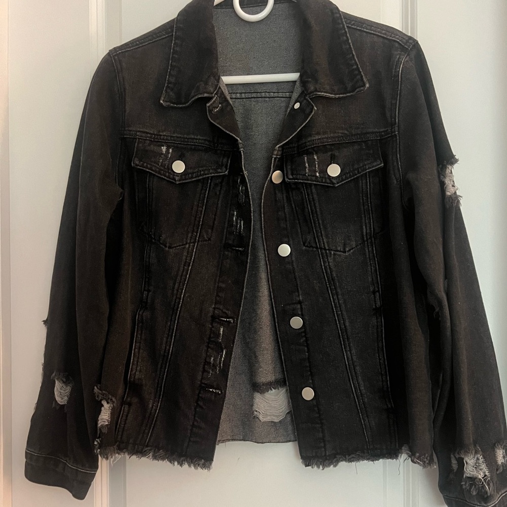 Distressed Black Denim Jacket